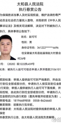 太和县人民法院执行悬赏公告！